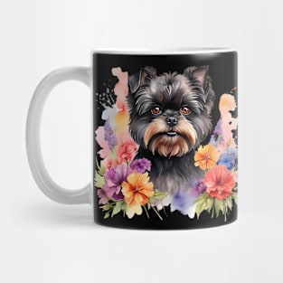 An affenpinscher decorated with beautiful watercolor flowers Mug